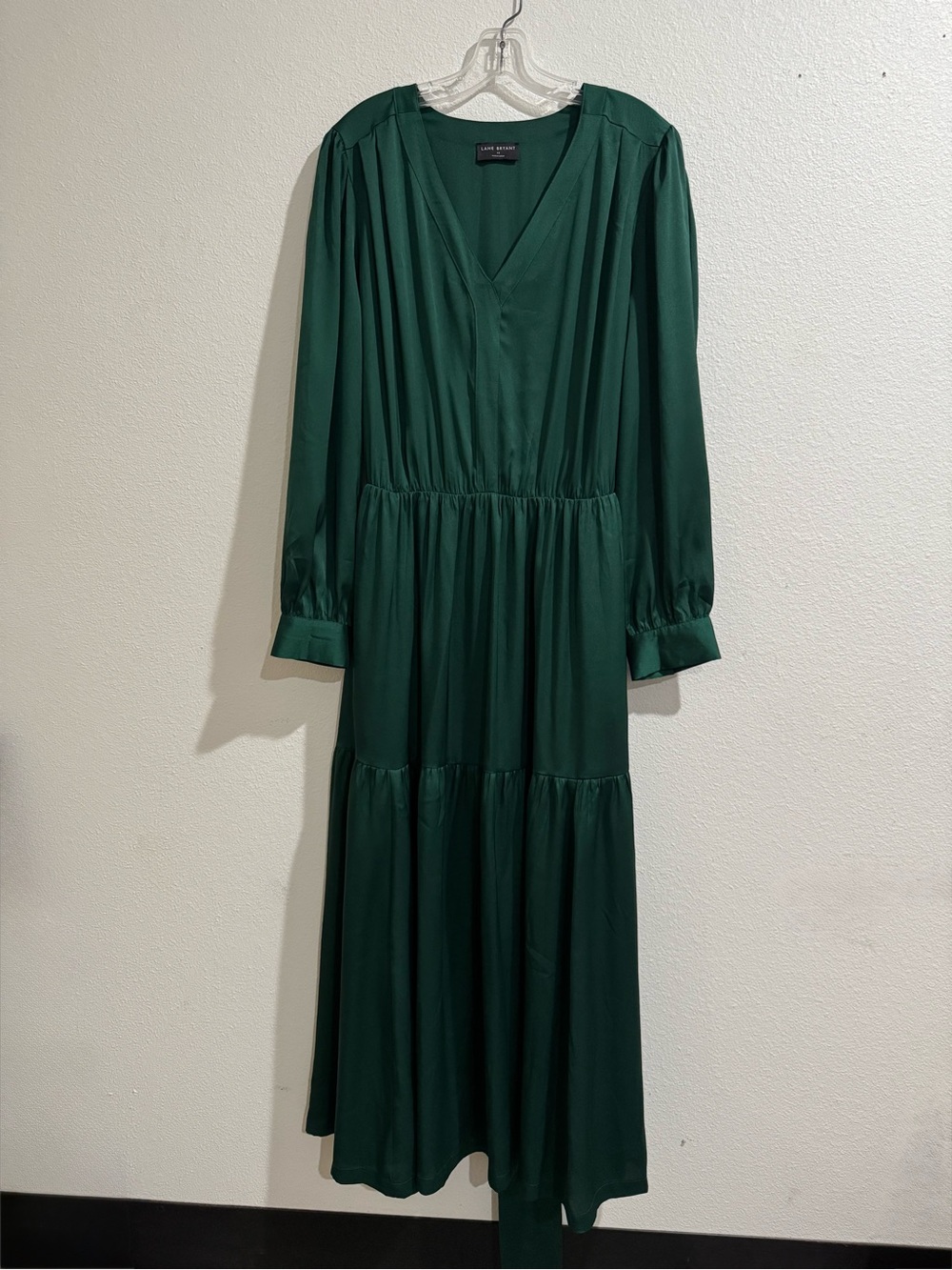Lane Bryant Deep Green Long Sleeve V-Neck Maxi Dress